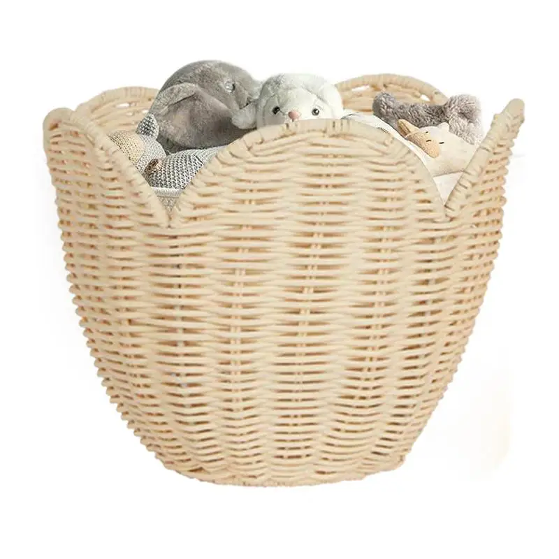 

Rattan Basket Hangable Handmade Baskets Hand-Woven Storage Bins for Living Room Study Bedroom Lily Shape Toy Organizer