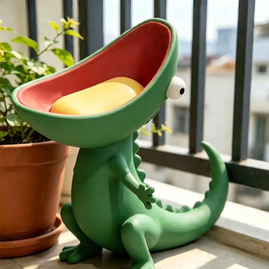 Cute Open Mouth Lizard Soap Dish Decor Cartoon Reptile Soap Holder Bathroom Decor Ornament