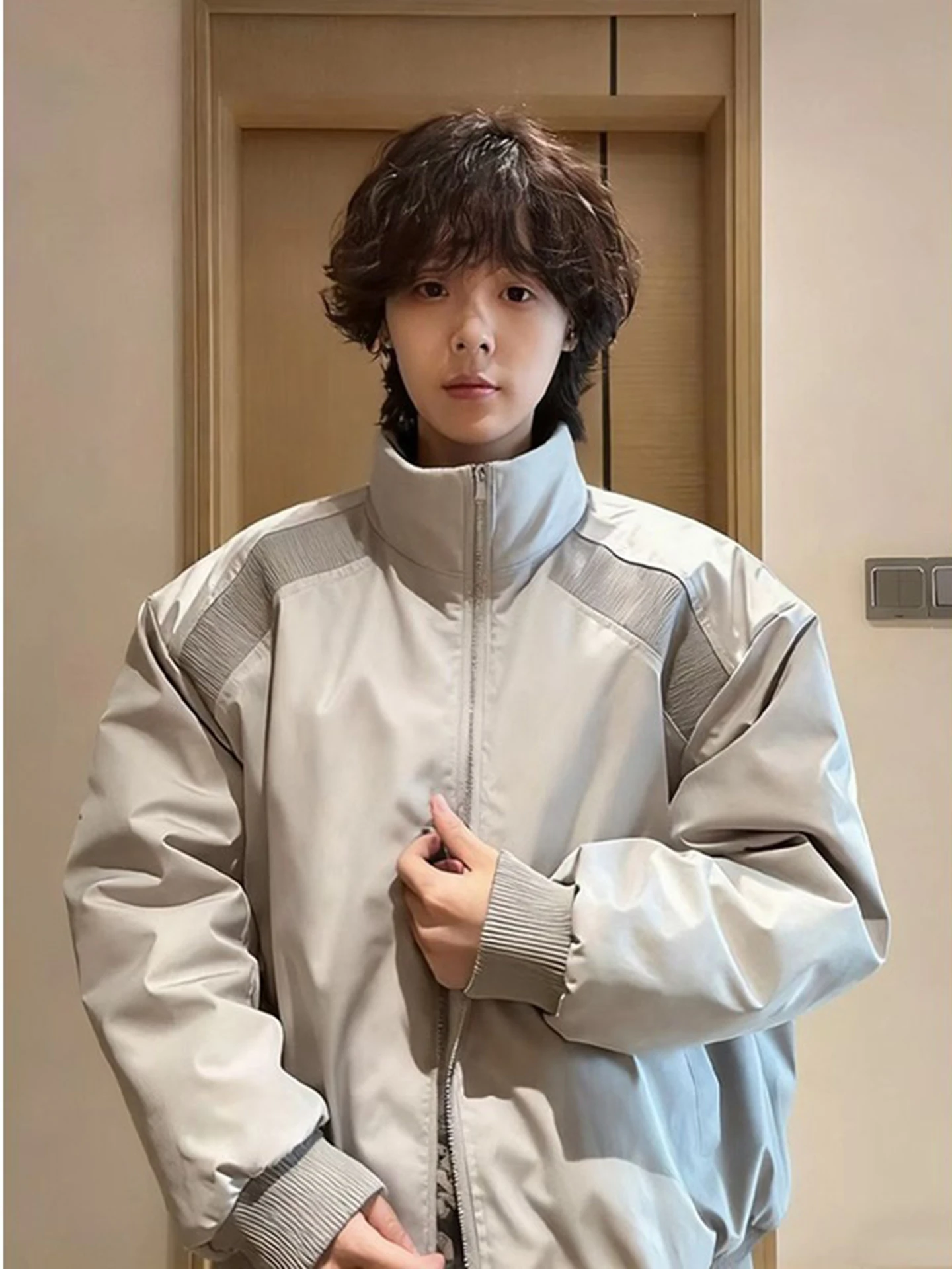 

ay Splice Stand Collar Windproof Men's Outerwear Autumn Winter Outdoor Fce Thiened Cotton Jaet Cleanfit Sle