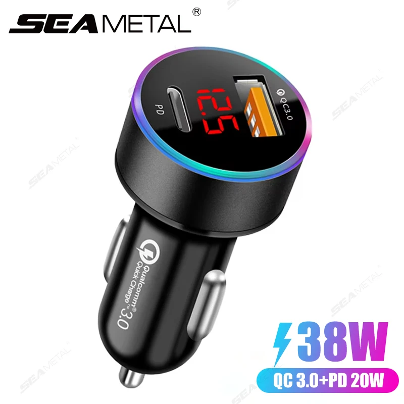 SEAMETAL 2 in 1 Car Charger 38W QC3.0 Fast Charging USB Charger Cigarette Lighter Adapter PD20W Phone Charger for iPhone/Android
