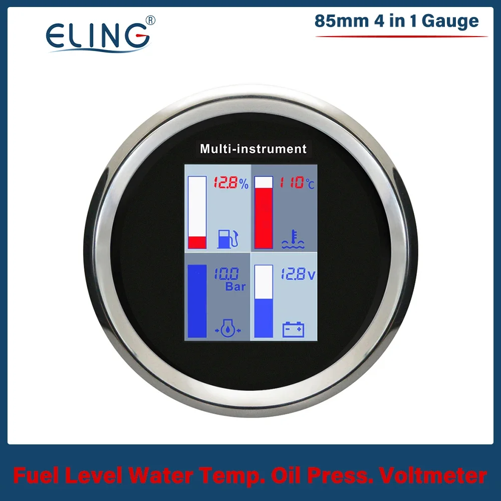 

ELING 85 мм 4 в 1 Многофункциональный датчик температуры воды Вольтметр уровня топлива Давление масла с сигнализацией для автомобиля Лодка Грузовик 9-32 В