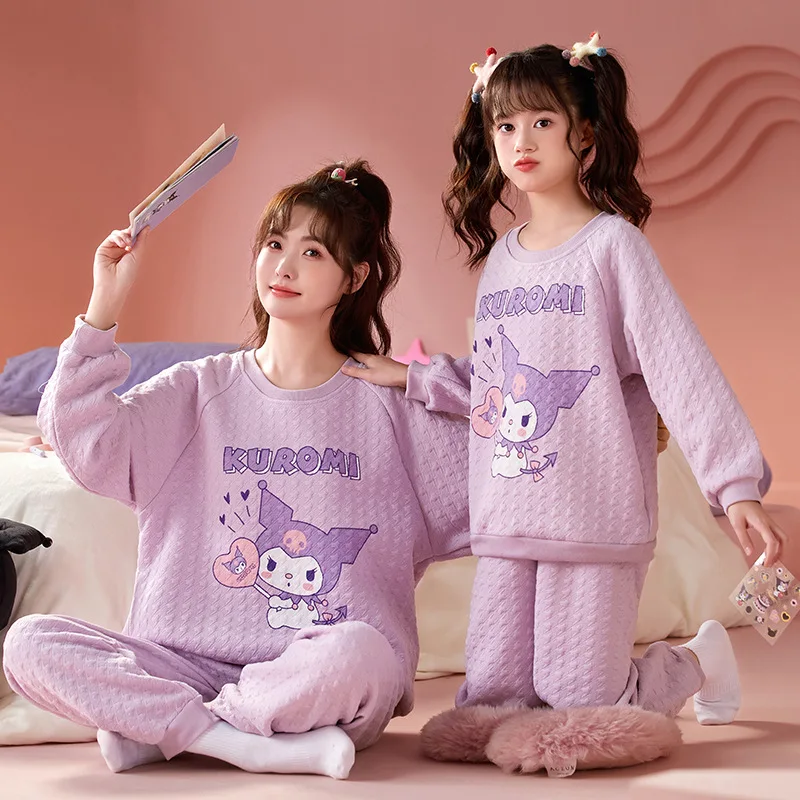 

Kawaii Sanrio Parent-Child Pajamas Cinnamoroll Accessories Cute Anime Warm Mother and Daughter Homewear Sets Toys for Girls Gift