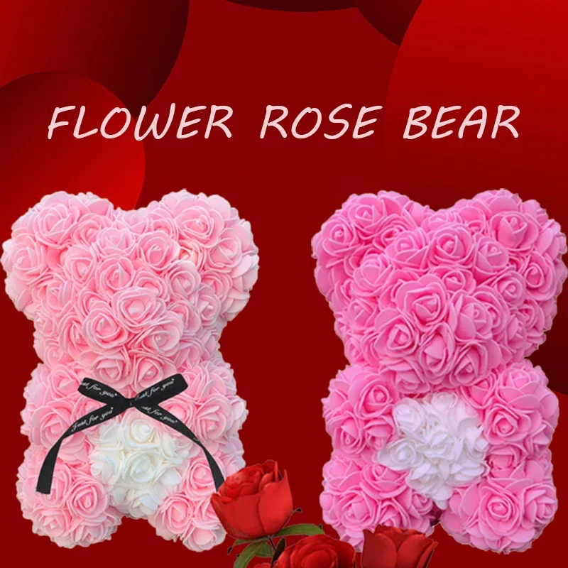 25cm Rose Teddy Bears Hearth Artificial Flower Bear For Women Valentines Wedding Birthday Christmas Gifts Dia de las madres Fern