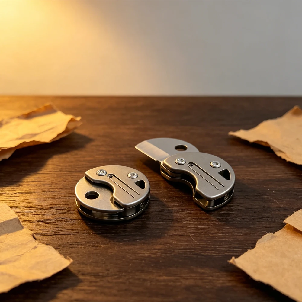 new Mini folding outdoor multifunctional knife, portable camping tool, titanium alloy coin knife