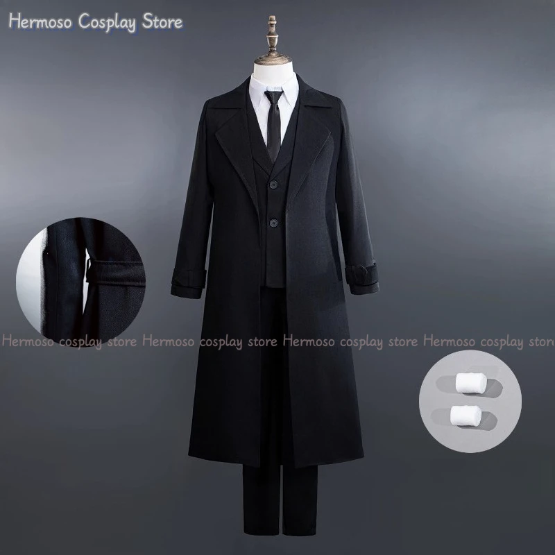 Anime Bungo Stray Dogs Osamu Dazai Cosplay Costume Port Mafia Full Set Black Trench Coat Wig Shirt Tie Christmas Party Clothes view 2