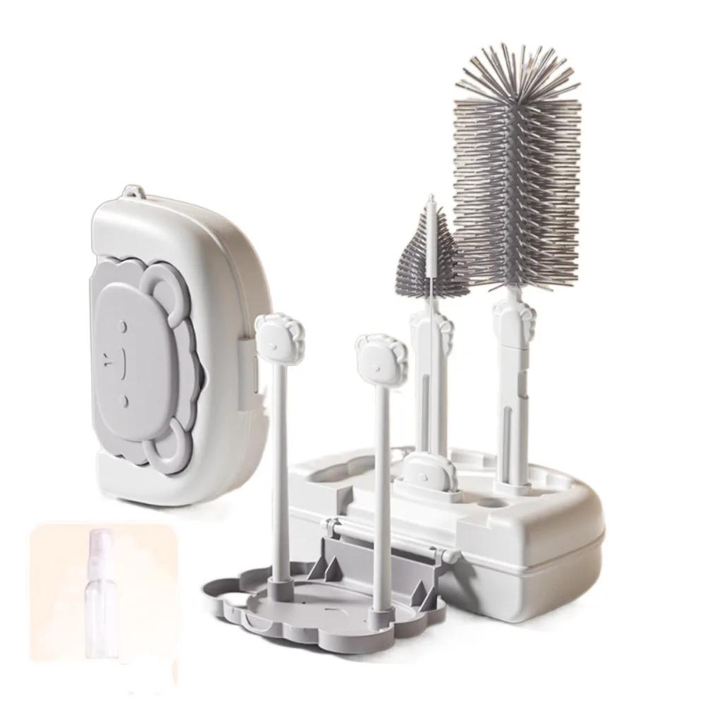 

Multifunctional Bottle Cleaning Brush Set Bear Lion Glass Cup Washing Brush Storage Drain Rack Nipple Brush