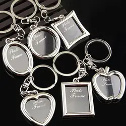 Photo Keychain Mini Creative Metal Alloy Heart Square Round Oval Insert Photo Picture Frame Keyring Insert Photo Frame Keychain