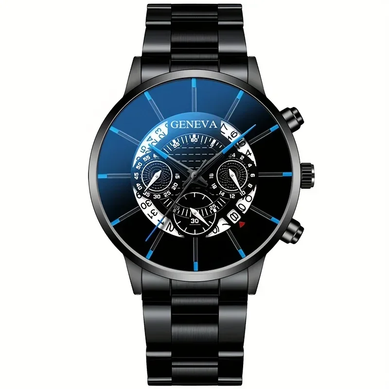 Round Dial Quartz Watch for Men Stainless Steel Strap Calendar Function Business Allo CaseNonWaterproof Ideal Gift for Him
