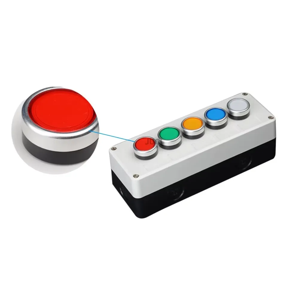 جديد LED ضوء زر التبديل صندوق التحكم/24 فولت 220 فولت صندوق زر التوقف في حالات الطوارئ إعادة ضبط ذاتي صندوق التبديل الصناعي مقاوم للماء