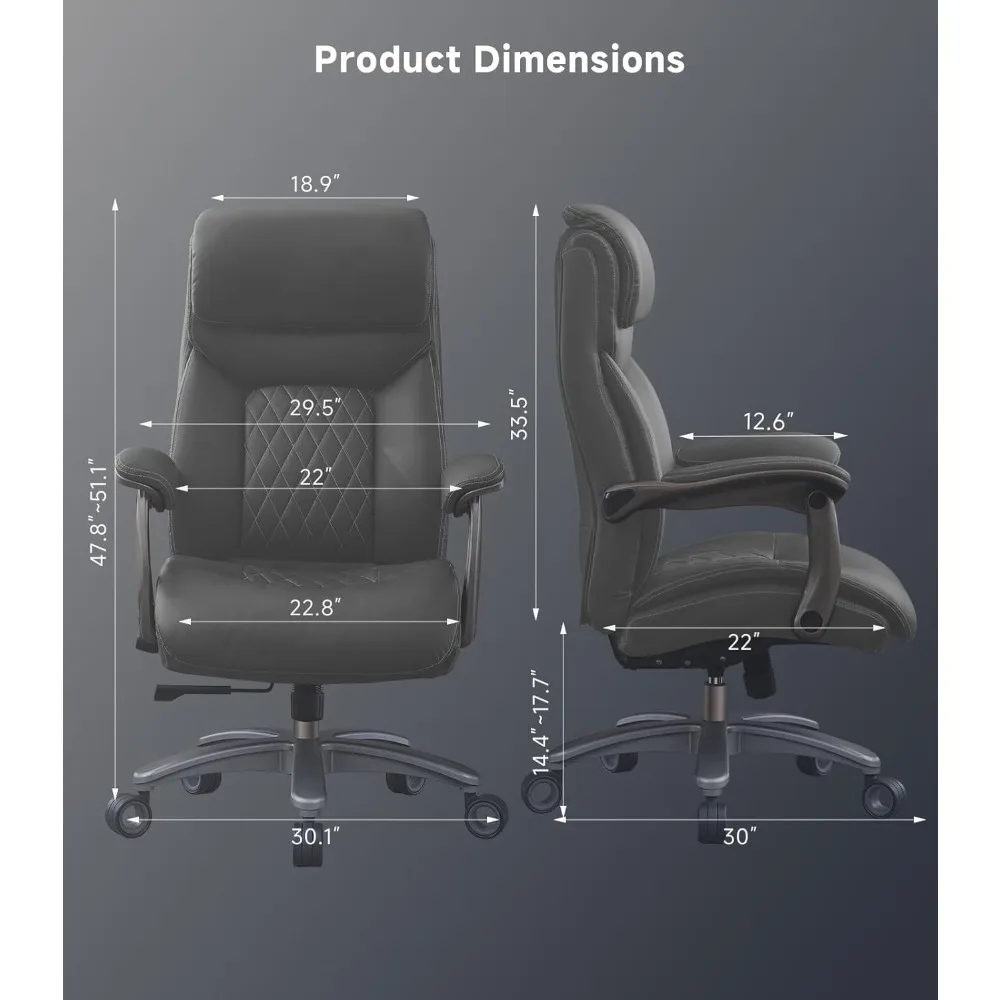 600LBS PUレザーエグゼクティブオフィスチェア、調節可能なランバーサポート3インチダブルスペースホイール、管理用ホームデスクチェア