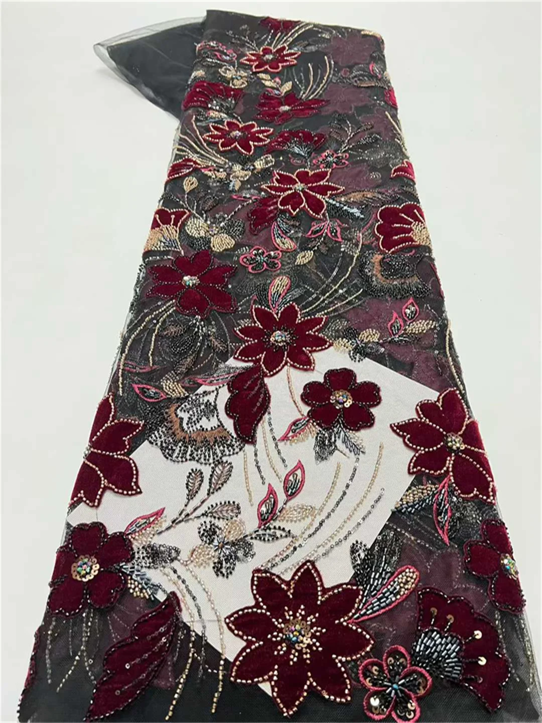 

Вельветовая кружевная ткань высокого качества, расшитая бисером, для свадебных платьев, с пайетками, роскошная африканская кружевная ткань для шитья