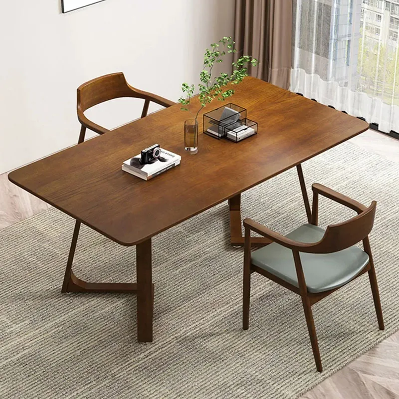 Solid Wood Dining Table Walnut Log Rectangular Table Coffee Nordic Luxury Simplicity Home Mesa De Jantar Table Modern Retro