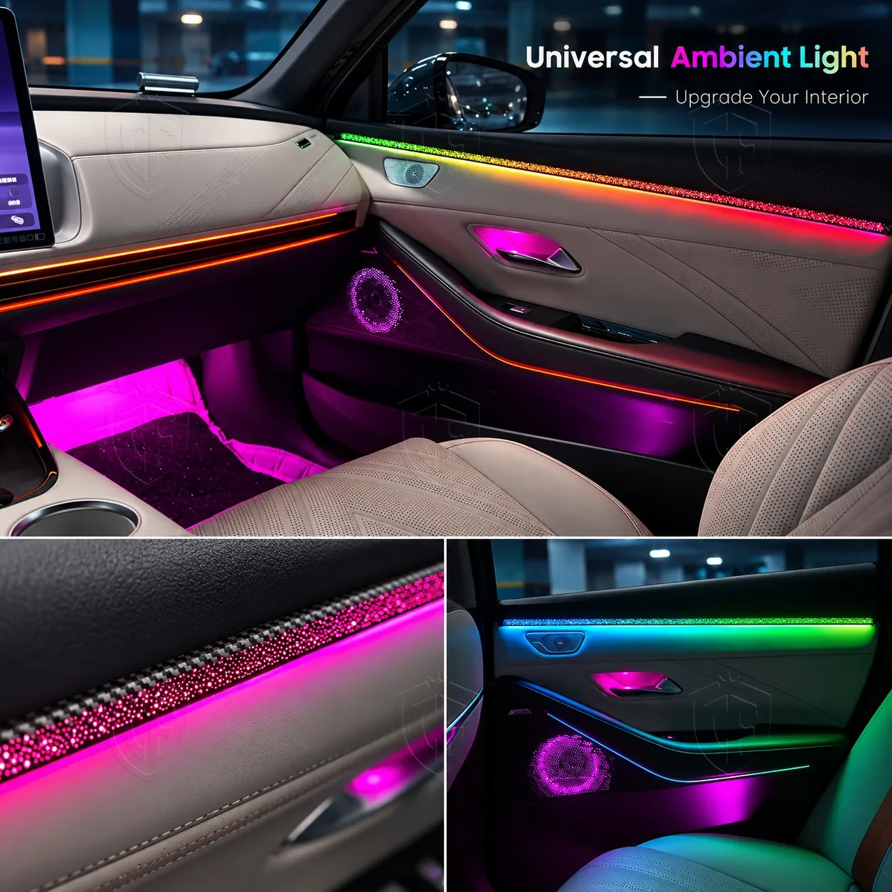 Car Ambient Light Kit Universal RGB LED Starry Sky Acrylic Trim Strip APP Control for Dashboard Door Interior, Sedan SUV Owners