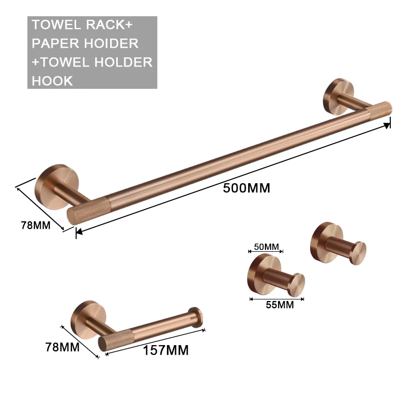 Geborsteld Rose Goud Roestvrij Staal Badkamer Hardware Set Handdoekenrek Kapstok Handdoekstang Toiletrolhouder Zeepbakje Accessoires