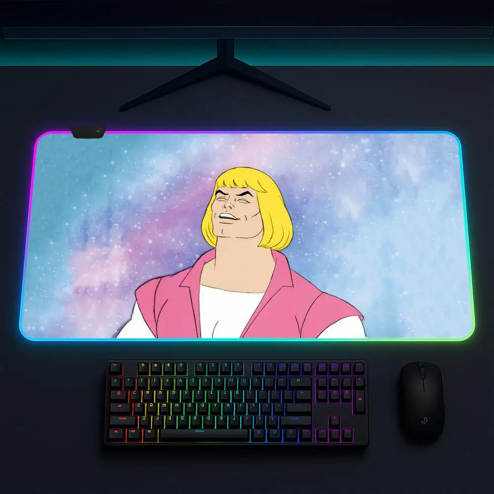 

He-Man Mouse Pad Anime Gaming Mouse Pad LED Table Pads Backlit Rubber Desktop XXL RGB Desk Mats