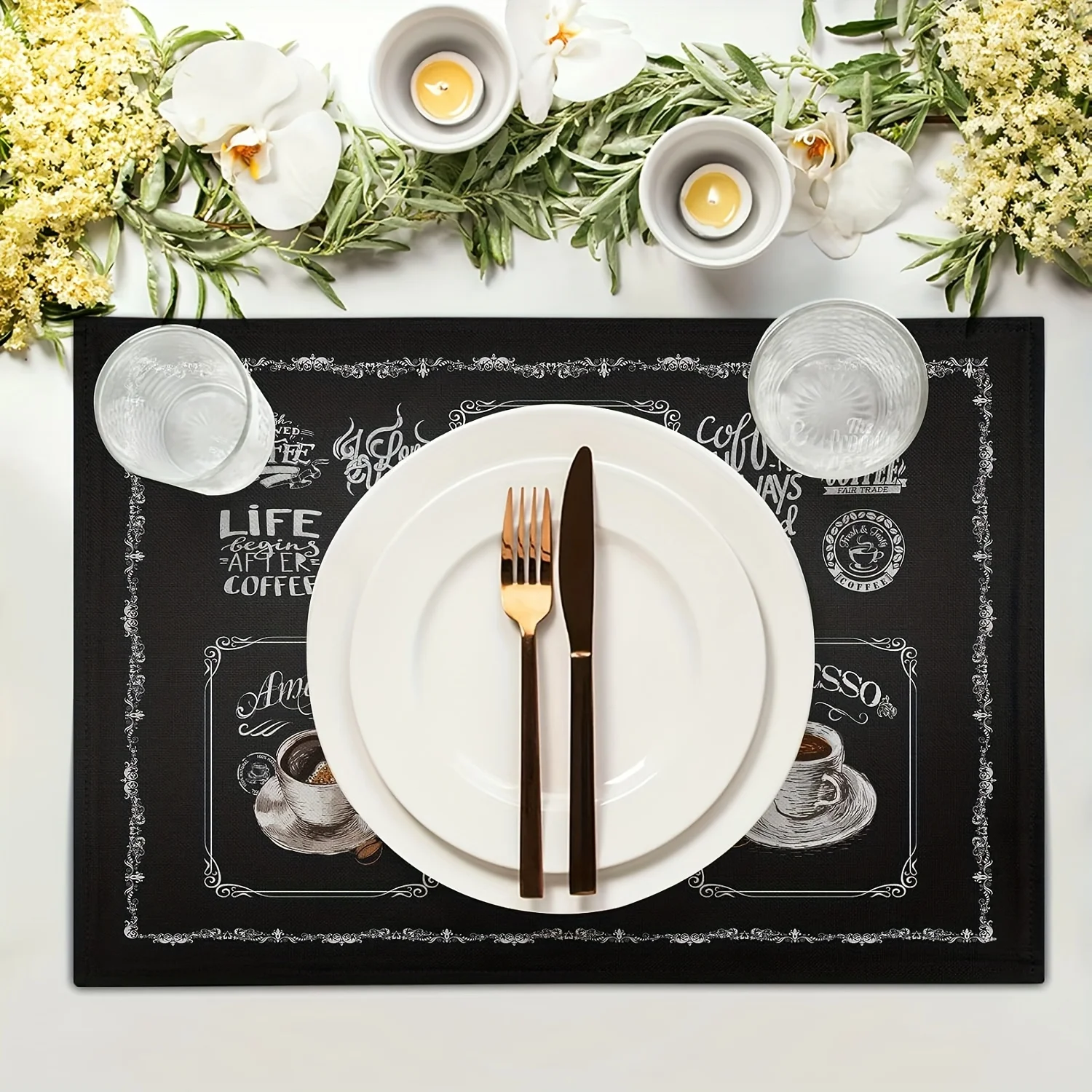 

VIKAMA4/6/8/10American Vintage Placemats Kitchen Table Mats Waterproof Coasters Stain-Resistant Coffee Mats Home Decor