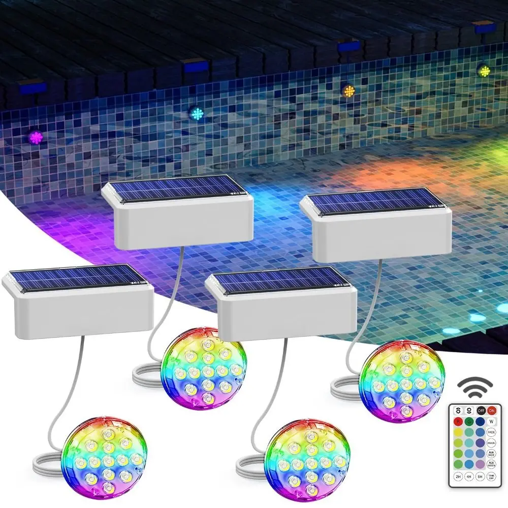 

Солнечный светодиодный светильник для бассейна с дистанционным управлением, регулировкой яркости, RGB-подсветкой, таймером, 16 цветами, кабель 96 см
