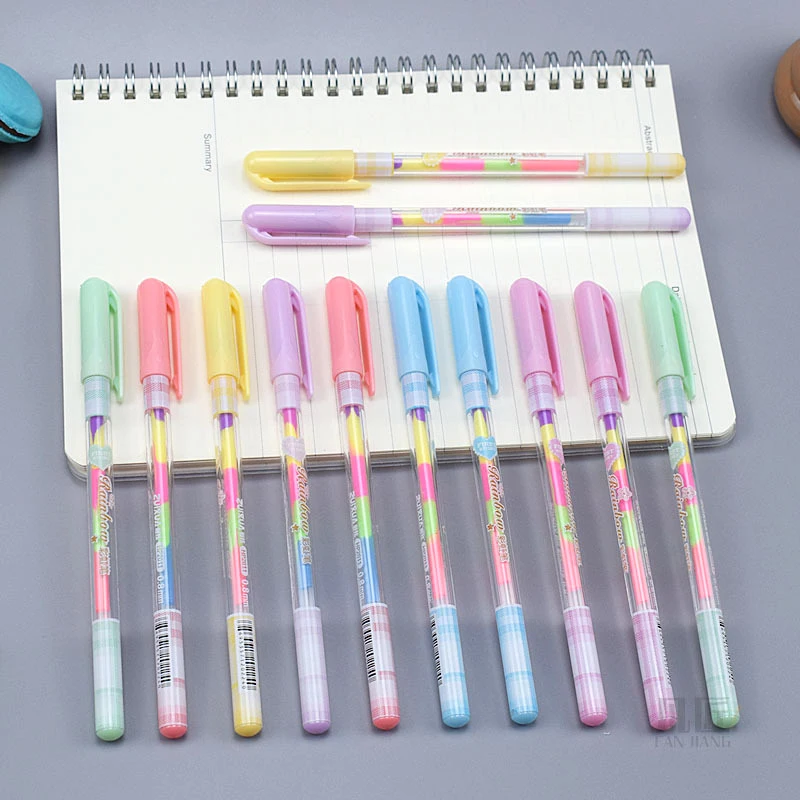 2pcs Creative Rainbow Fluorescent Gel Pen Kawaii 6-in-1 Water Pastel Pen for Office Learning Stationery Student Painting Tools