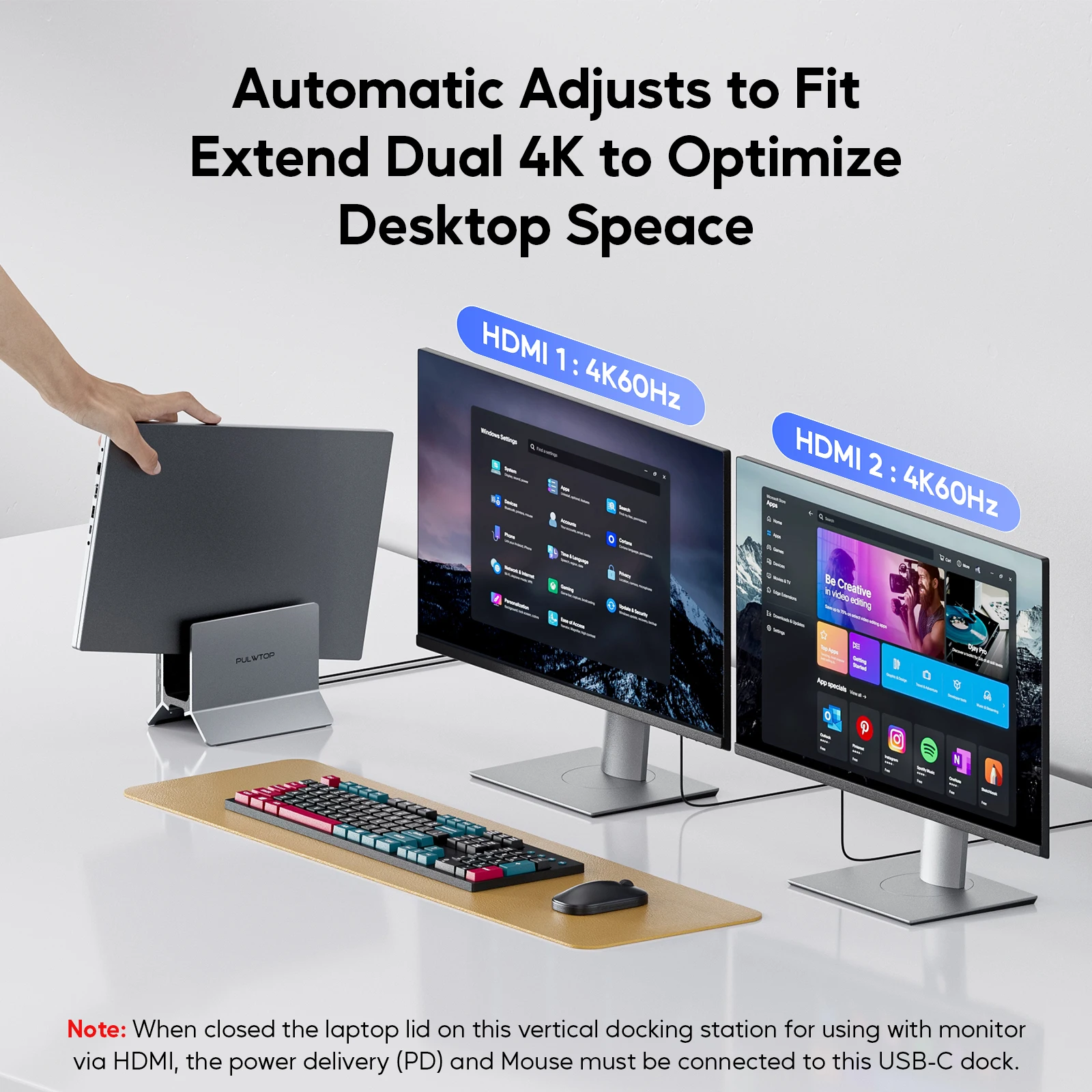 PULWTOP USB C ドッキング ステーション、デュアル モニター用、HDMI