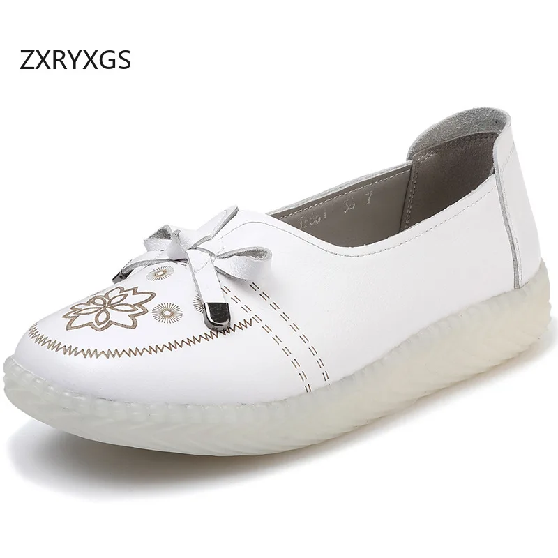 

ZXRYXGS женские кроссовки премиум-класса из воловьей кожи с принтом и бантом, туфли на плоской подошве из натуральной кожи, 2021, элегантная модная модная обувь, размер обуви 31-42