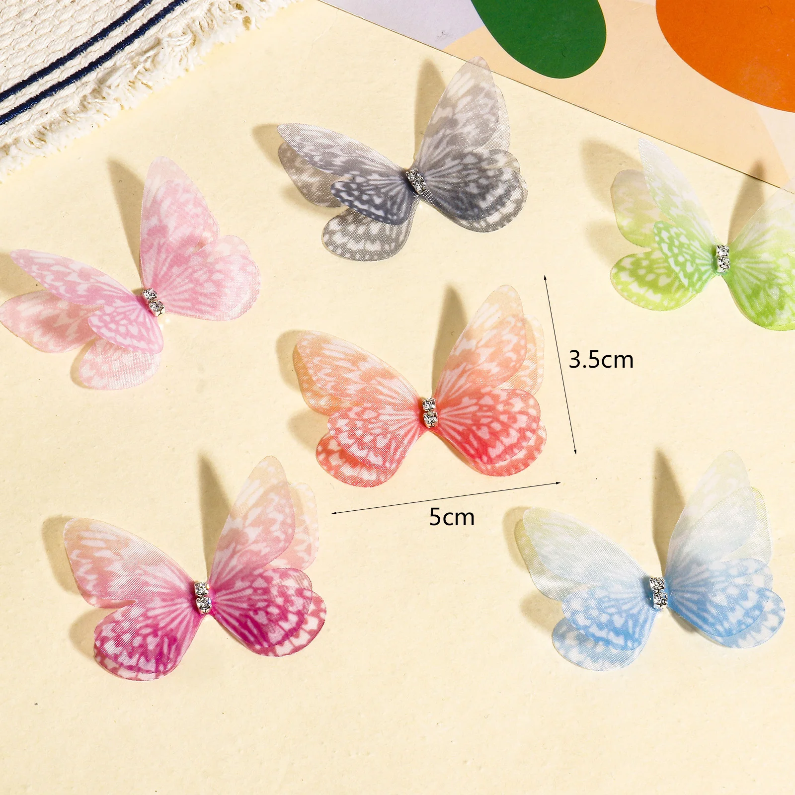 20pcs Multicolor Organza Insect Butterfly Animal Gradient Color DIY Handmade Craft DIY Dress Earrings Accessories 5cm x 3.5cm