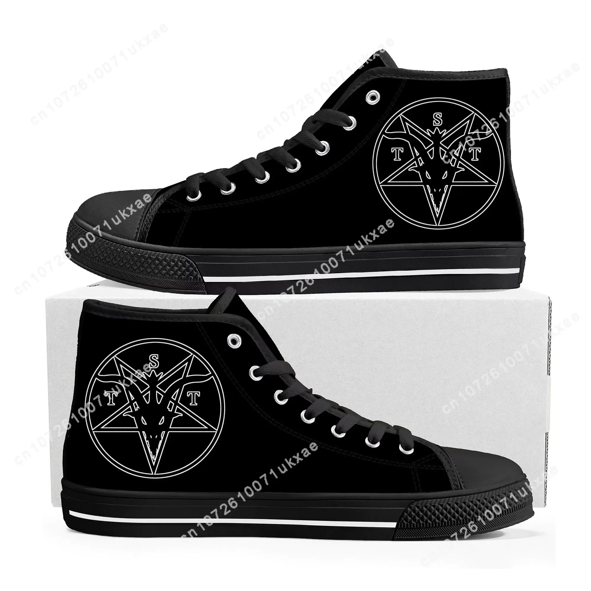 Pentagram Baphomet Satan Satanic Goth Gothic Goat High Top Sneakers Mens Womens Teenager Canvas Sneaker Casual Customize Shoe