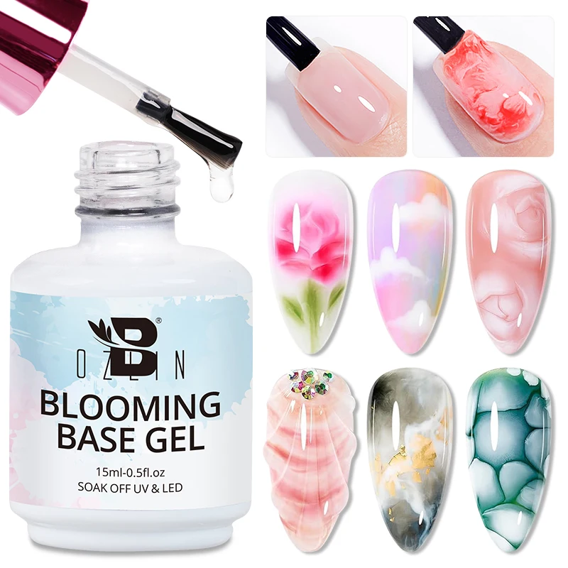 ﻿BOZLIN 15ml Clear Blooming Base Gel Polish UV LED Soak Off Nail Art Polish For Spreading Effect Marble Gel Paint Varnish Top