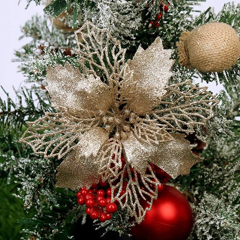 5/10 Stück Weihnachtsdekoration, künstliche Blumen, hängender Weihnachtsbaum-Anhänger für Heimdekoration, Party, Neujahr, Ornament-Zubehör – Detail 10