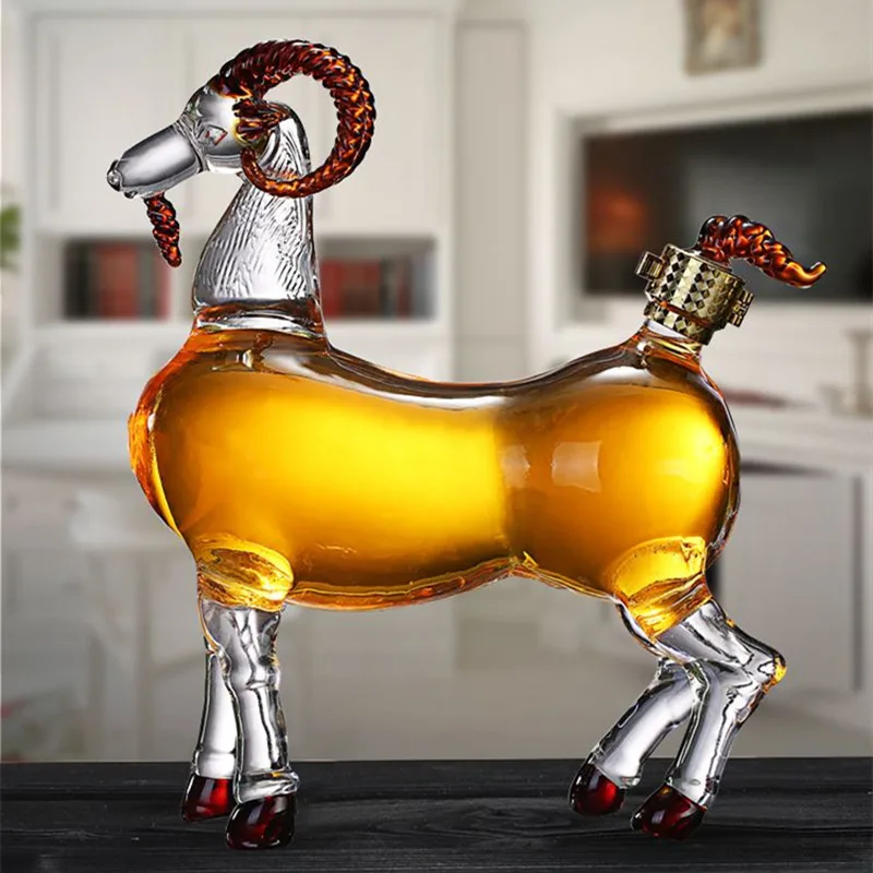 

1000 мл стеклянная бутылка вина в форме овцы зодиака, бытовая винная машина из боросиликатного стекла Baijiu с женьшенем