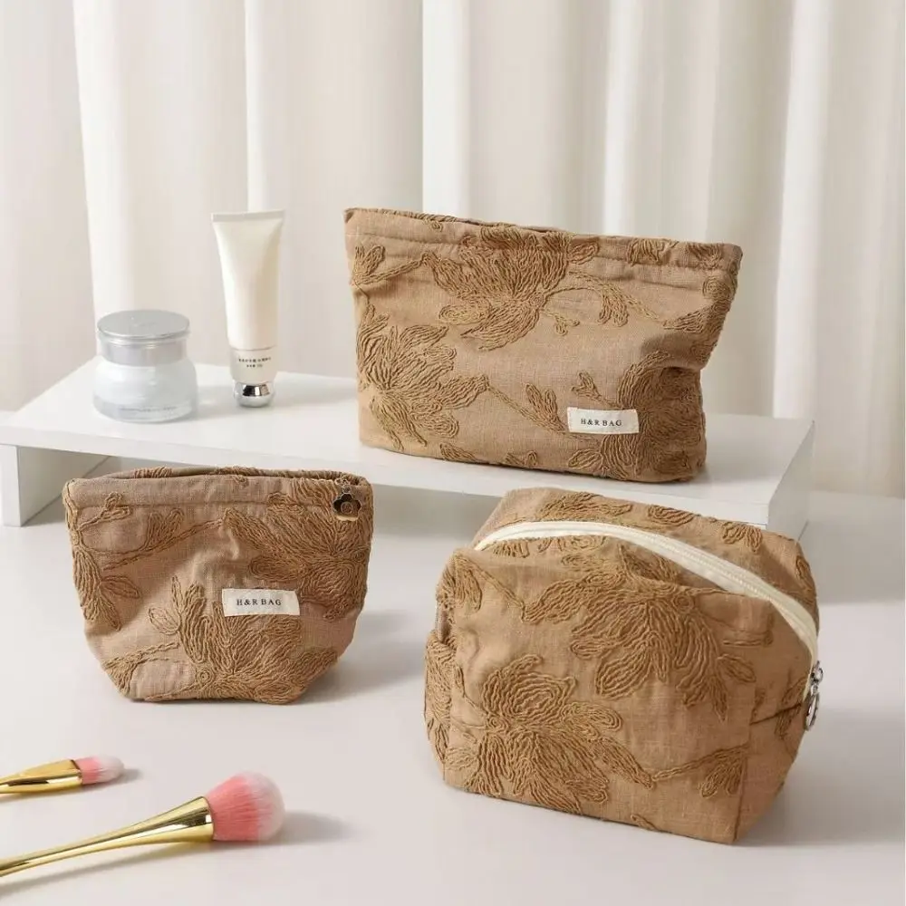 Косметичка с тиснением во французском стиле, элегантная очаровательная сумка на молнии для ухода за кожей, портативная винтажная холщовая косметичка для ежедневного использования