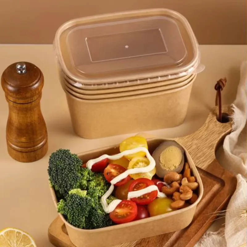 Disposable Kraft Paper Bowls  Rectangle Food Containers Salad Bowls Take Outfood Boxes Party Supplies Kitchen Accessories