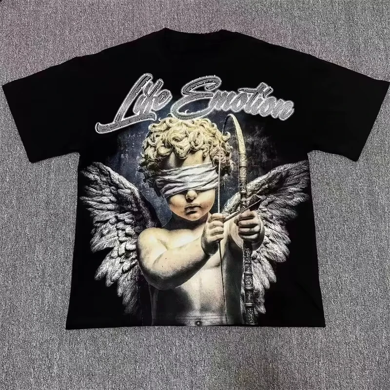 2026 New Street Mix Fashion Angel Print Short-Sleeved Loose Round-Neck T-Shirt, suitable for both men and women