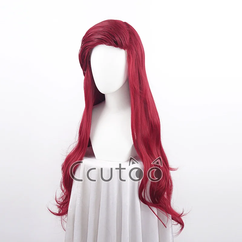 The Little Mermaid Deep Red Long Wig Synthetic Hair Curly Cosplay Wigs Princess Ariel Wig Role Play Costume + Wig Cap