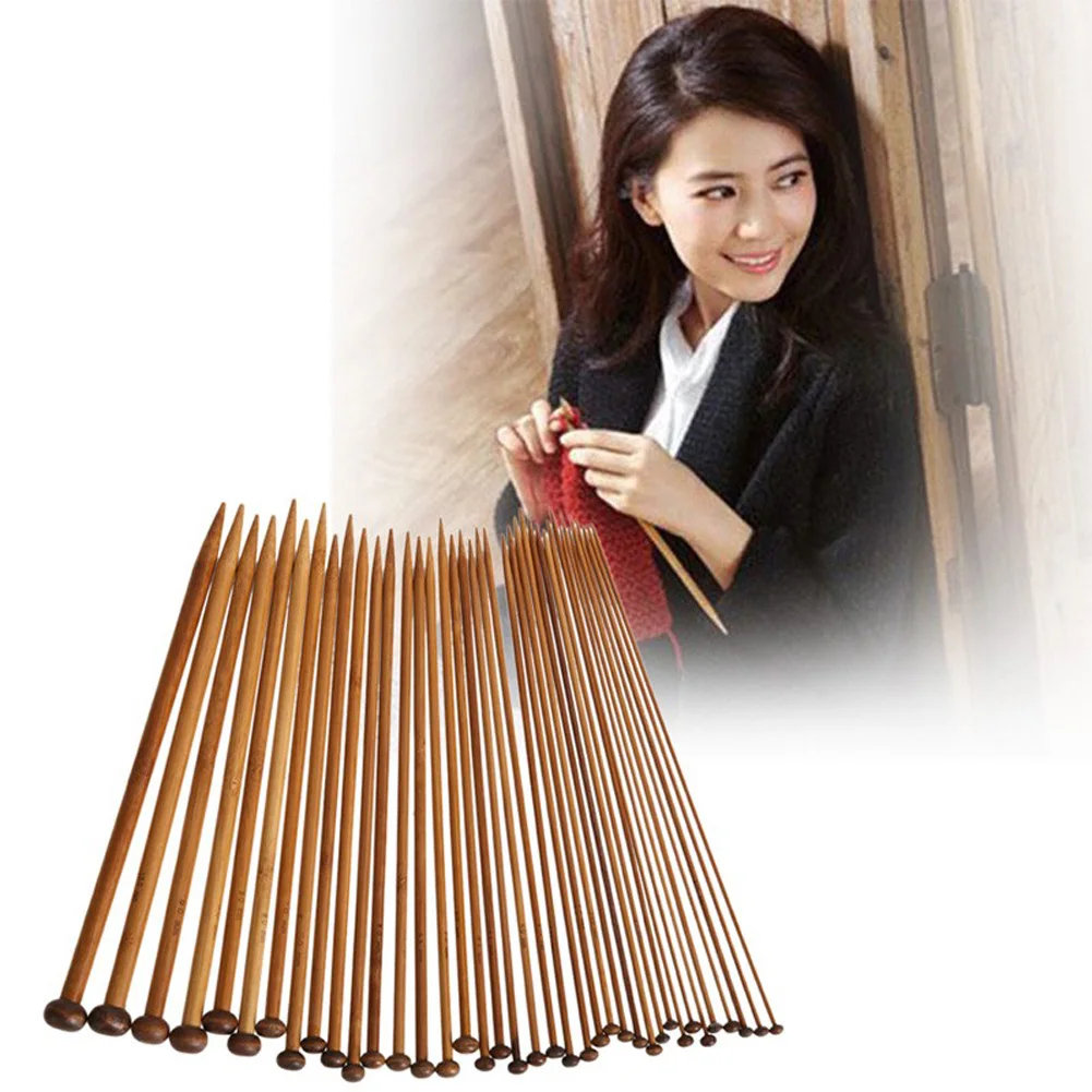 36pcs 18 Size Bamboo Knitting Needle Wool Weaving Handle Knitting Needles Single-pointed Art Crafts Portable DIY Handmade Tools