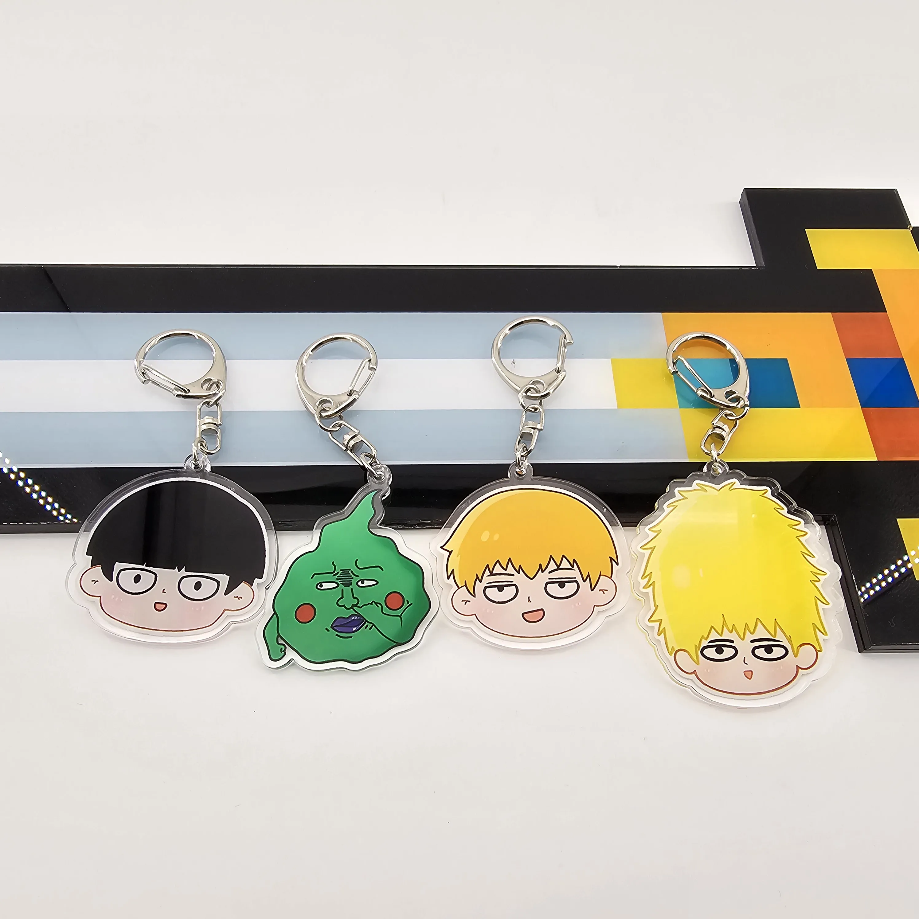 Anime Mob Psycho 100 Acrylic keychain accessaries Cartoon funny Bag Pendant cute creative charm Car Keyring Friends Fans Gifts