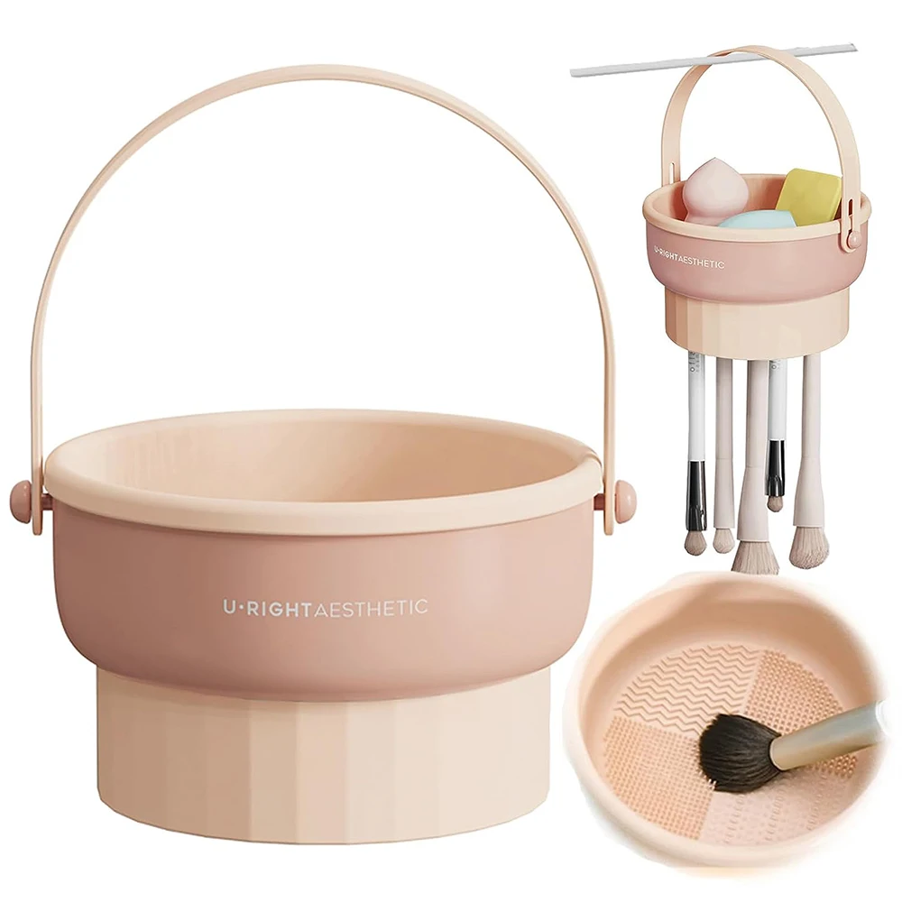 

Makeup Brush Cleaning Mat 2 in 1 Cleaner Bowl Holder Portable Washing Tool With Drying Function Silicone Pad