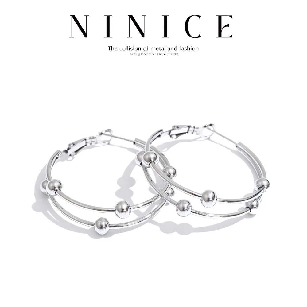 NiNice Edelstahl-Creolen für Damen, Metall, hochwertig, trendig, für den täglichen Gebrauch, personalisierter Schmuck