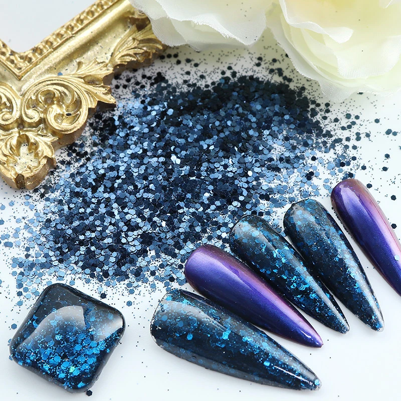 50g/Beutel Sechseckiges Glitzerpulver in verschiedenen Größen, metallische Pailletten, Kosmetikqualität für Nagelkunst, Harz, Tumbler, Slime, Körper, Gesicht, DIY – Detail 5