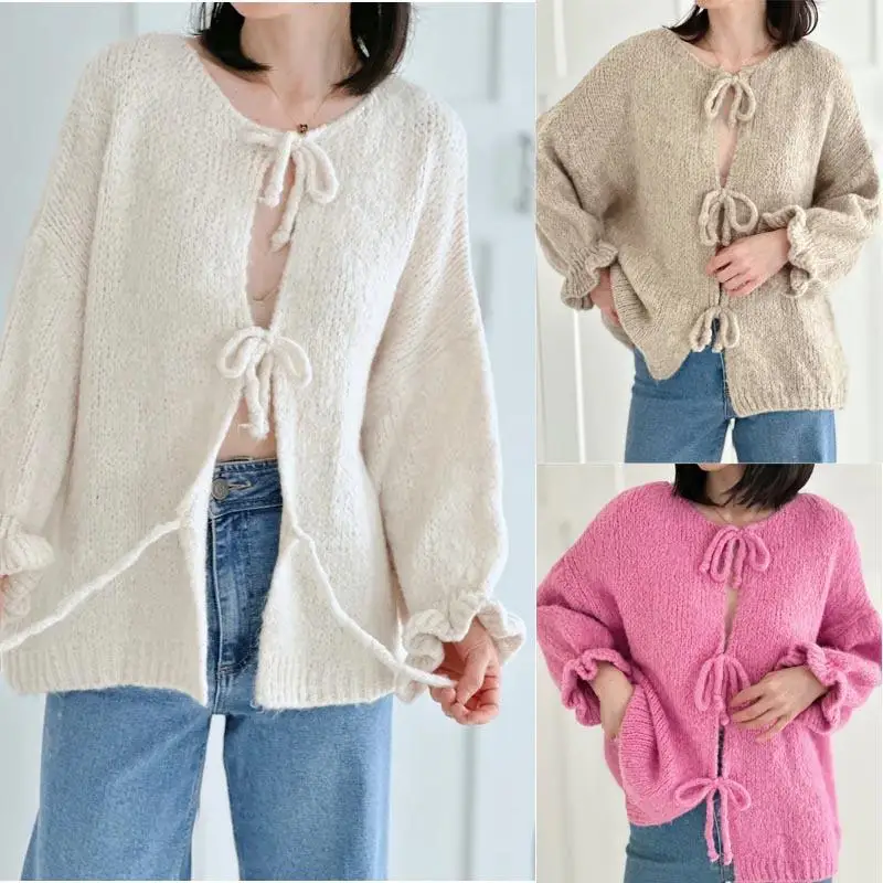 

Women's Warm Knit Sweater Fried Dough Twists Petal Cuff Casual Sle Winter Outerwear Faion Ladies Knitted Top