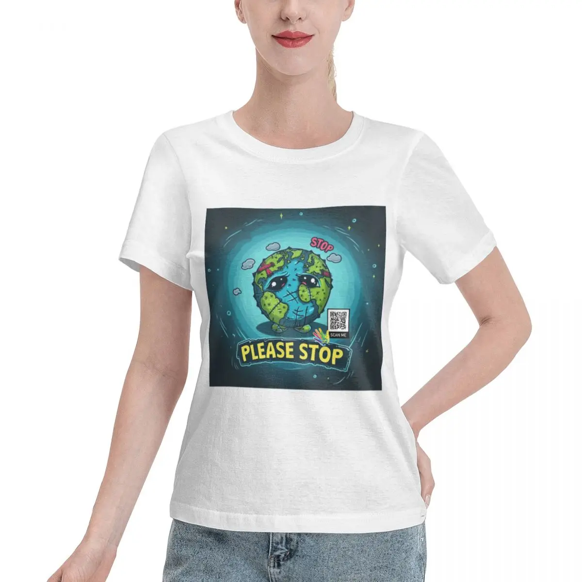 Spring Musthave Planet Earth S Cry Please Stop Women's T-shirt Sensual Non Shrink Tshirt