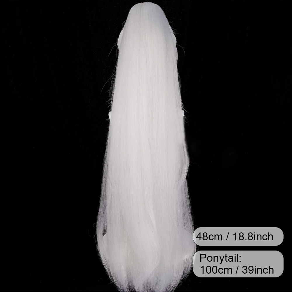 Silver White Synthetic Long Straight Wigs with Bangs Anime Game Cosplay Fluffy Wig Heat Resistant for Daily Party