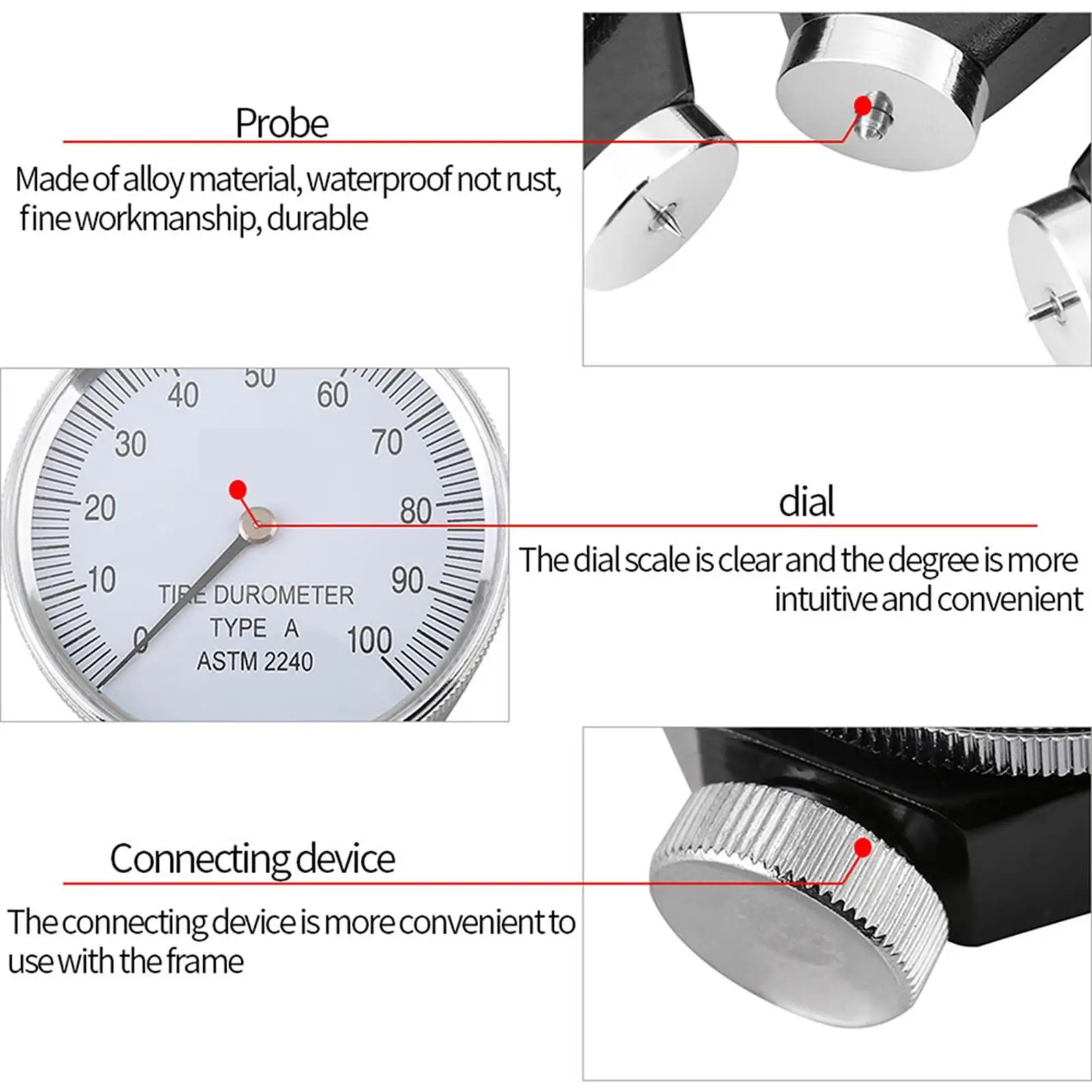 Shore Durometer A/O/D 0-100 HA Hardness Tester for Rubber, for plastic & Leather - Tire Measurement Tool