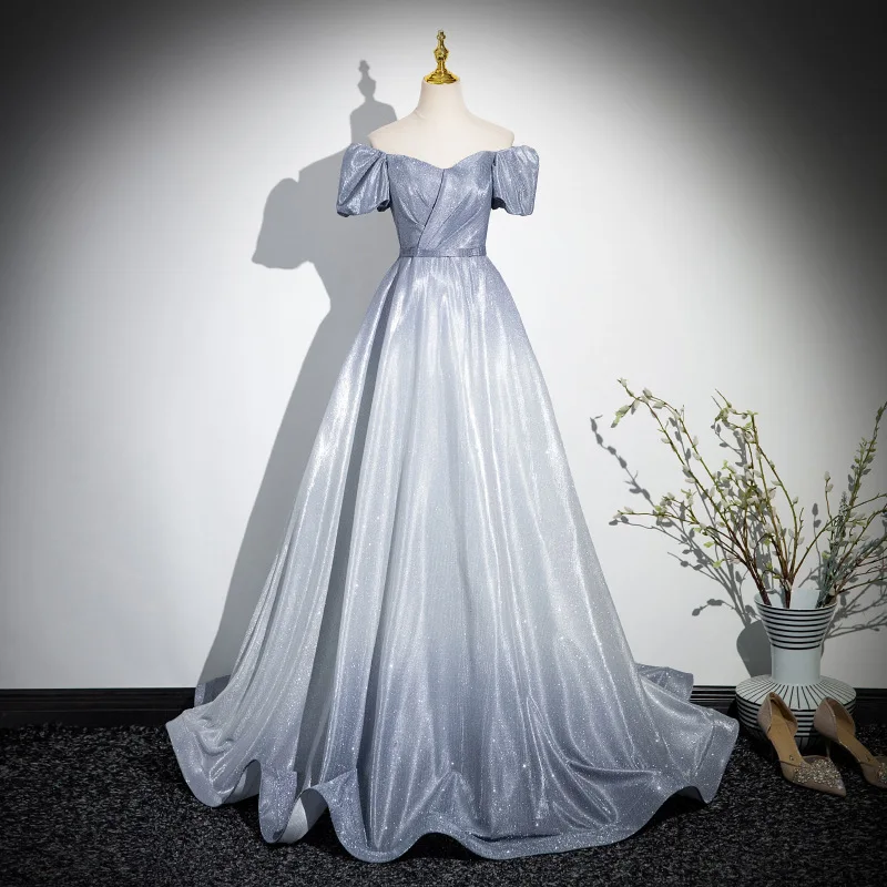 2025 novo verão feminino nova malha gradiente vestido de noite elegante emagrecimento um ombro grande balanço volta cinta vestido