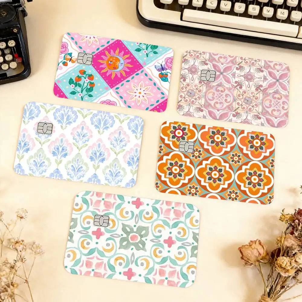 

For Turkish Tile Watercolor Painting Waterproof Film Skin Cover Credit Card Stickers Debit Front Bank Bus Pass