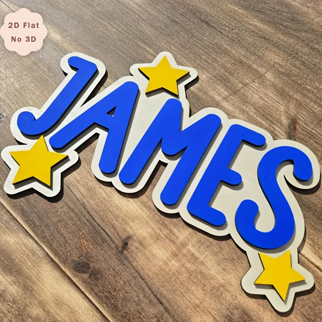 Custom Star Wooden Name Sign, Personalized 2D Flat Custom Name Wall Plaque with Star Decor, Customized Text Wood Door Hanger for - view 4