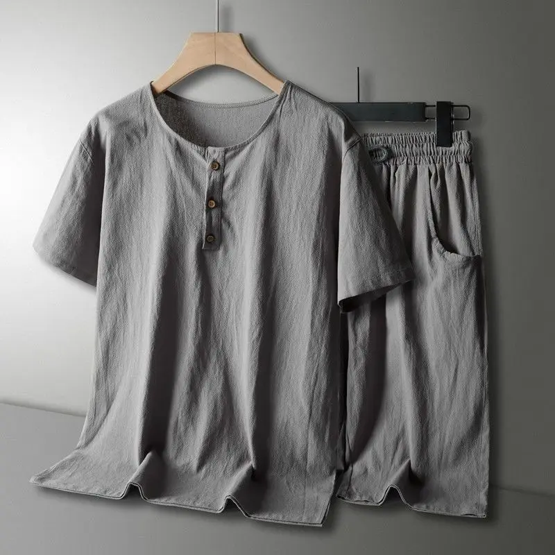 Men's Spring Summer Suit Short Sleeve Short Shorts Cotton Handsome T-shirt Solid Color Simple Comfortable Casual Fashion Soft