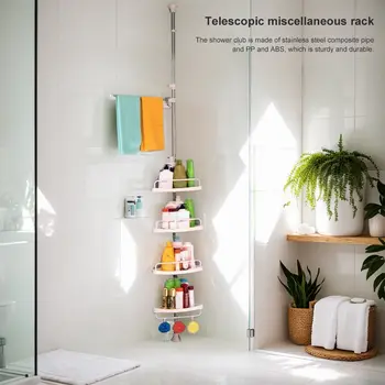 מדף אמבטיה טלסקופי ללא קידוח מקלחת Caddy ארגונית מדף נירוסטה מסגרת מקלחת פינה מתכווננת 4 מגשים 10 best sales ארגז אמבטיה - №9