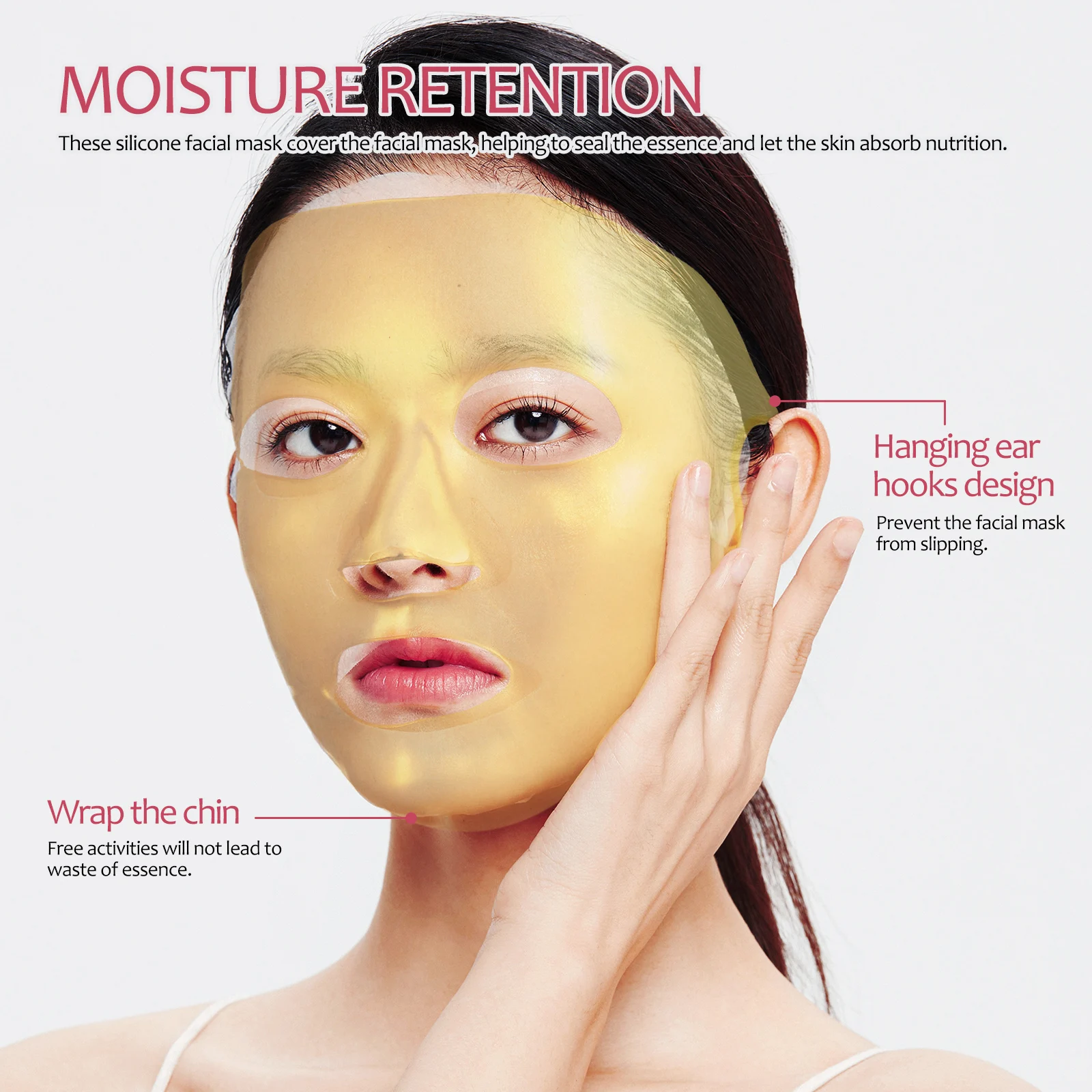 

3Pcs Silicone Face Mask Covers Reusable Moisturizing Sheet Mask Cover with Ear Hooks Prevent Slipping Slow Essence Loss Facial