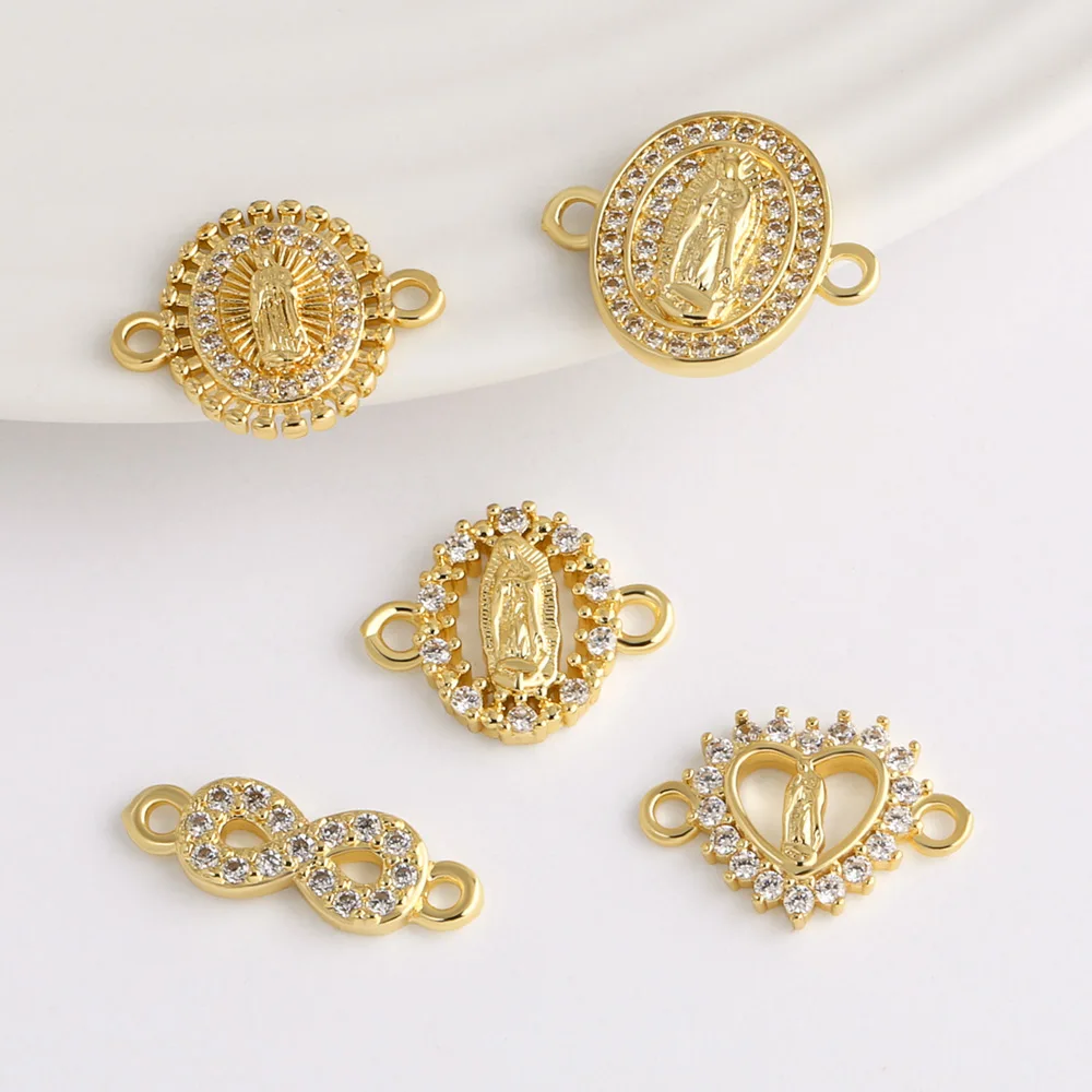 OCESRIO White Crystal Virgin Mary Oval Charm for Bracelet Copper Gold Plated Heart Infinite Keychain Jewelry Making chma535