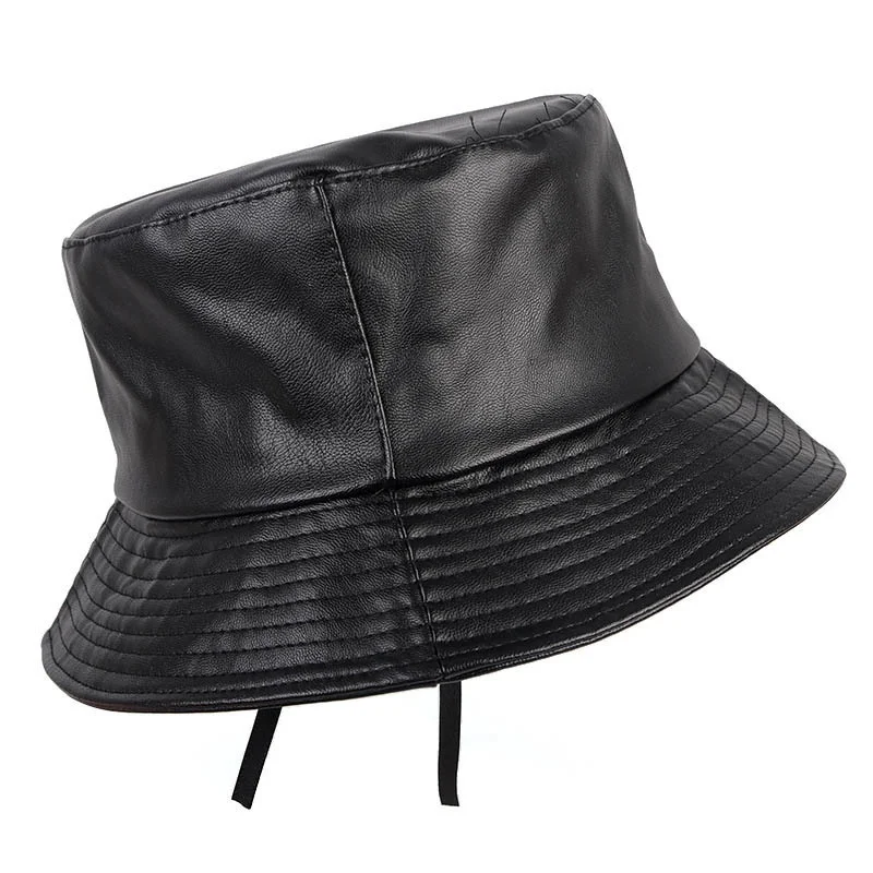 

Fashion Unisex Summer Bucket Hat PU Leather Rain Hat Waterproof Fishermen Cap